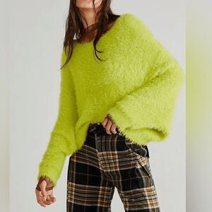 Free People FP One Crilla Pullover Lime Green Fuzzy Women's Sweater